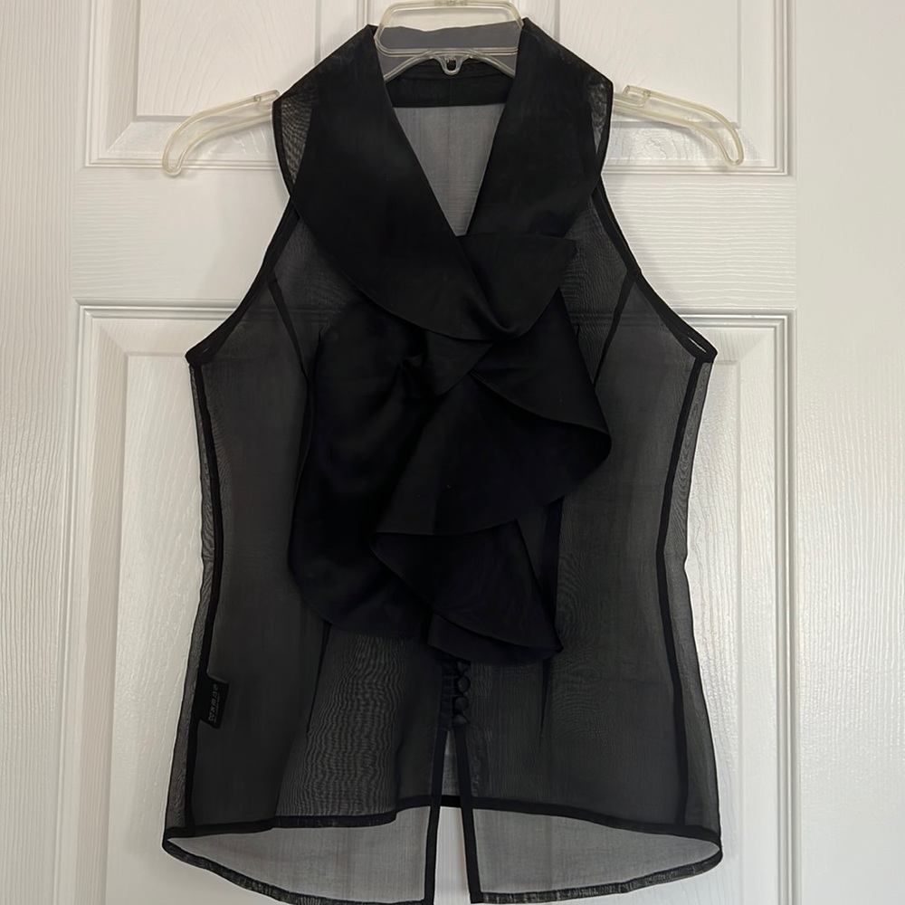 Vintage sleeveless sheer black silk type fabric unique designer ruffles